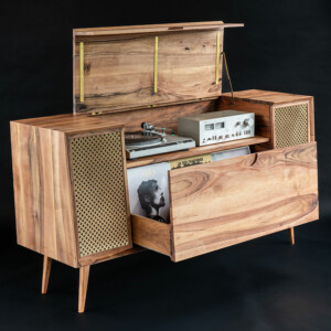 Meuble vinyle en bois massif console stéréo