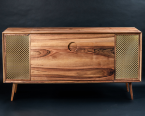 Meuble vinyle en bois massif console stéréo fermé