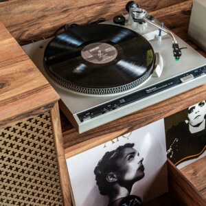 Meuble vinyle en bois massif console stéréo