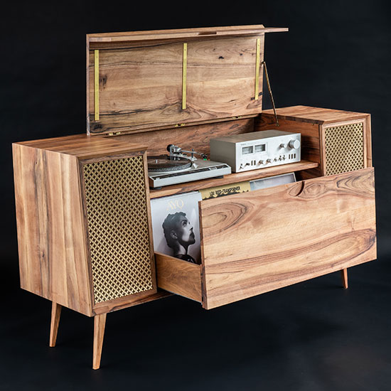 Meuble platine vinyle en noyer