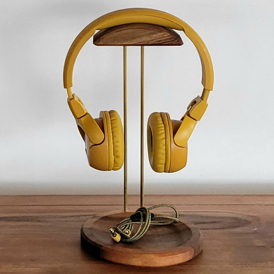 Support pour casque audio en bois massif et laiton